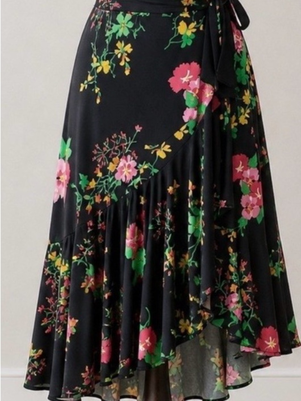 Black Floral Wrap Midi Skirt - Women's